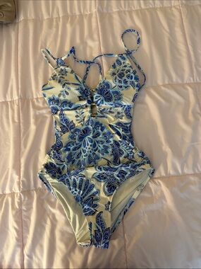 La Blanca Blue and White Paisley One-Piece Swimsuit